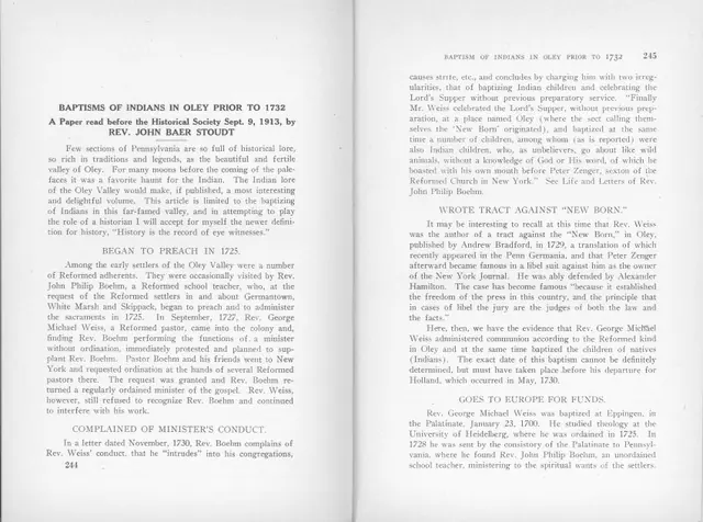 Essay on DeTurk House Baptisms (1913)