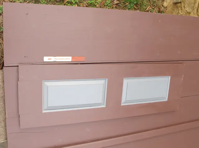 #1, 2458: "Spanish Brown" 2d coat on shutter and cellar doors