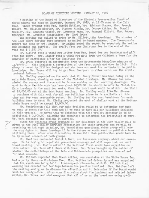 General, board meeting mintues, page 1 (1985)