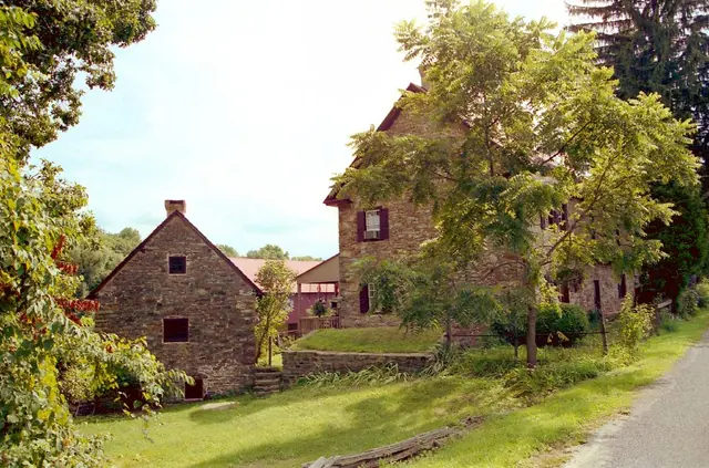 Keim house and ancillary building, NE perspective view  (c.1990)