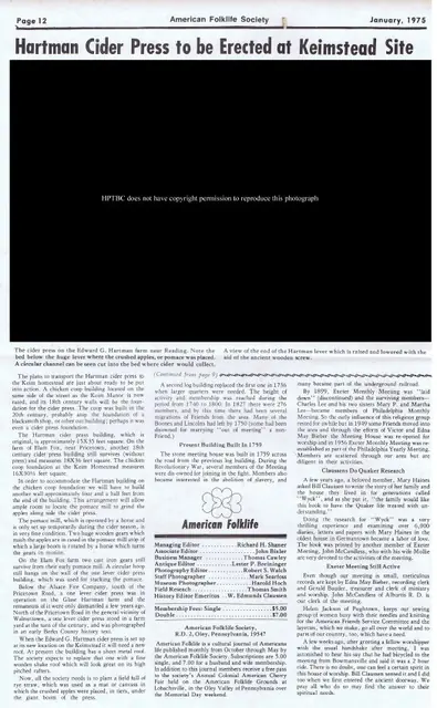 Keim Cider press, article re: relocation (1975)