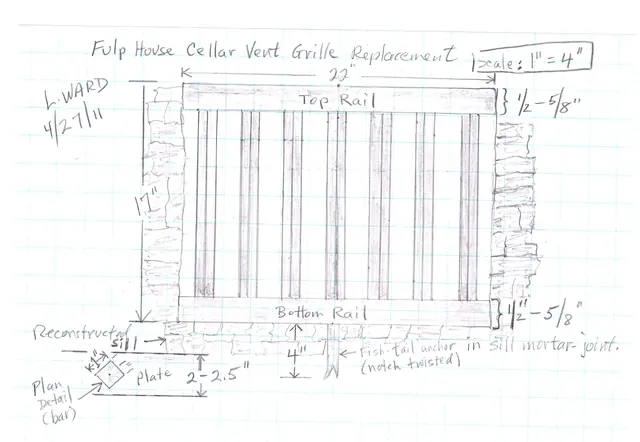 Michael Fulp House, cellar vent grille drawing (2011)