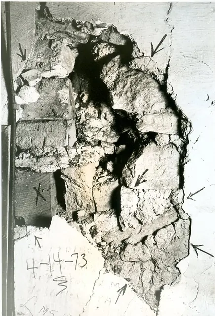 DeTurk, detail of interior south gable wall west of 1st-floor doorway (1973