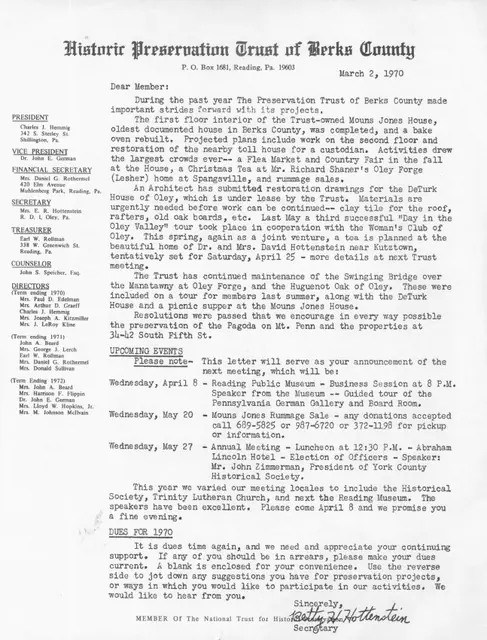General, Membership renewal & annual meeting letter (1970)