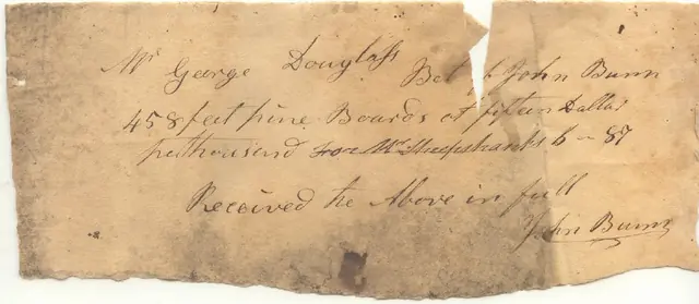 Receipt George Douglass from John Bunn for material for Mr. Sheepshank