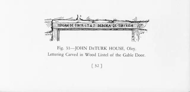 DeTurk House, drawing of carving in lintel of south gable door (1945)