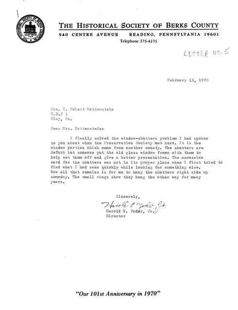 Letter re: DeTurk shutters (1970)
