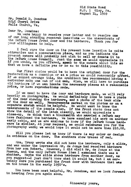 Letter re: DeTurk door (1969)