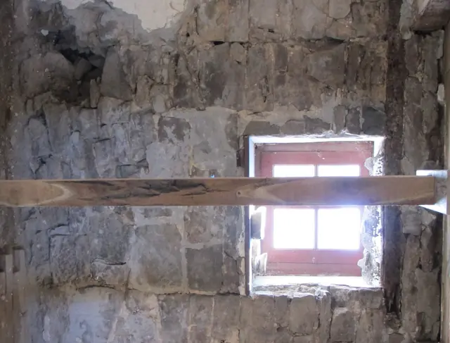 #1, Masonry jamb lines for original 1716 centered doorway