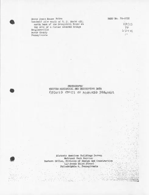 Mouns Jones, cover page & 5-page text descriptions of HABS documents (1961)
