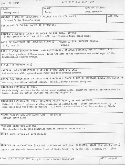 Michael Fulp House, unfiled HABS update cover sheet (1992)