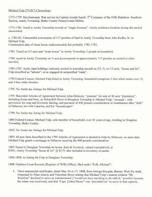Michael Fulp House, chronology page#1