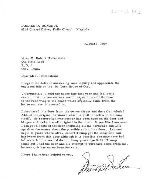 Letter re: DeTurk door (1969)