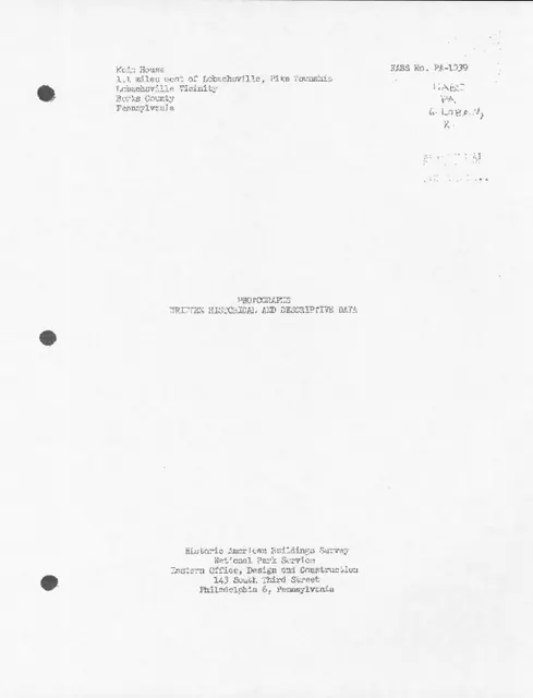 Keim House, HABS text, cover page