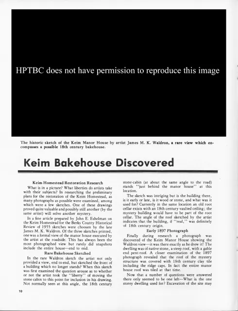Article re: Keim bakehouse, page 1 of 2 (1974)