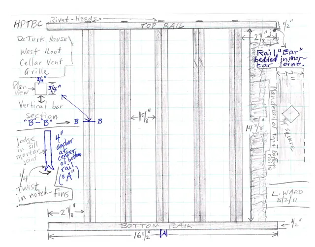 DeTurk House, Field notes drawing of reconstructed vent grille (2011)