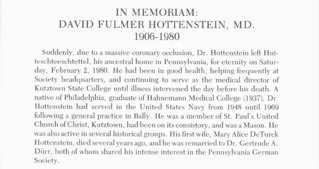 David Fulmer Hottenstein Memoriam (1980)