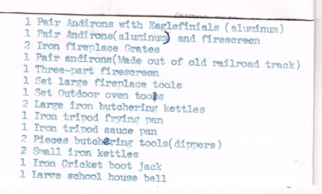 List of items donated to Hottentstein House