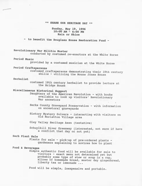 General, Share our Heritage Day flyer, page 1 (1996)