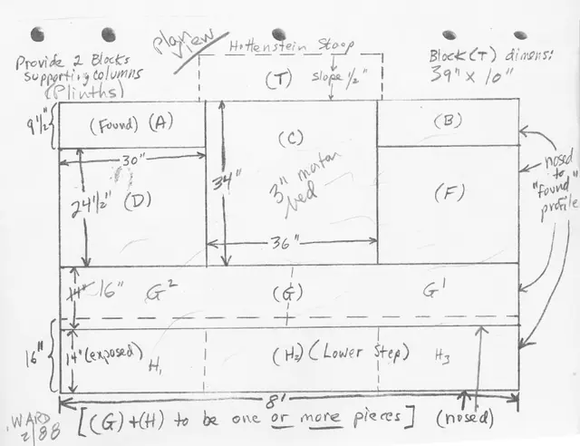Hottenstein House, plan drawing, stoop restoration (1988)