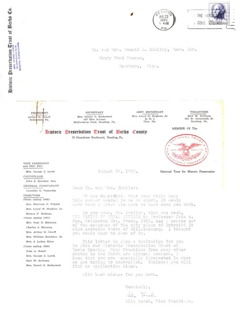 General info, Shelley membership invitation letter (1965)