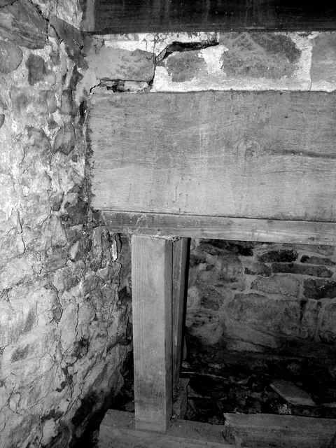 Shoring supporting fireplace lintel