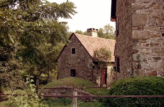 #1: Keim house and ancillary building, NE perspective view  (c.1990)