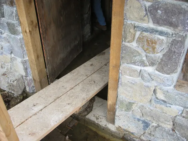 DeTurk, exterior view--stone sill, jambs & masonry piers at kitchen doorway